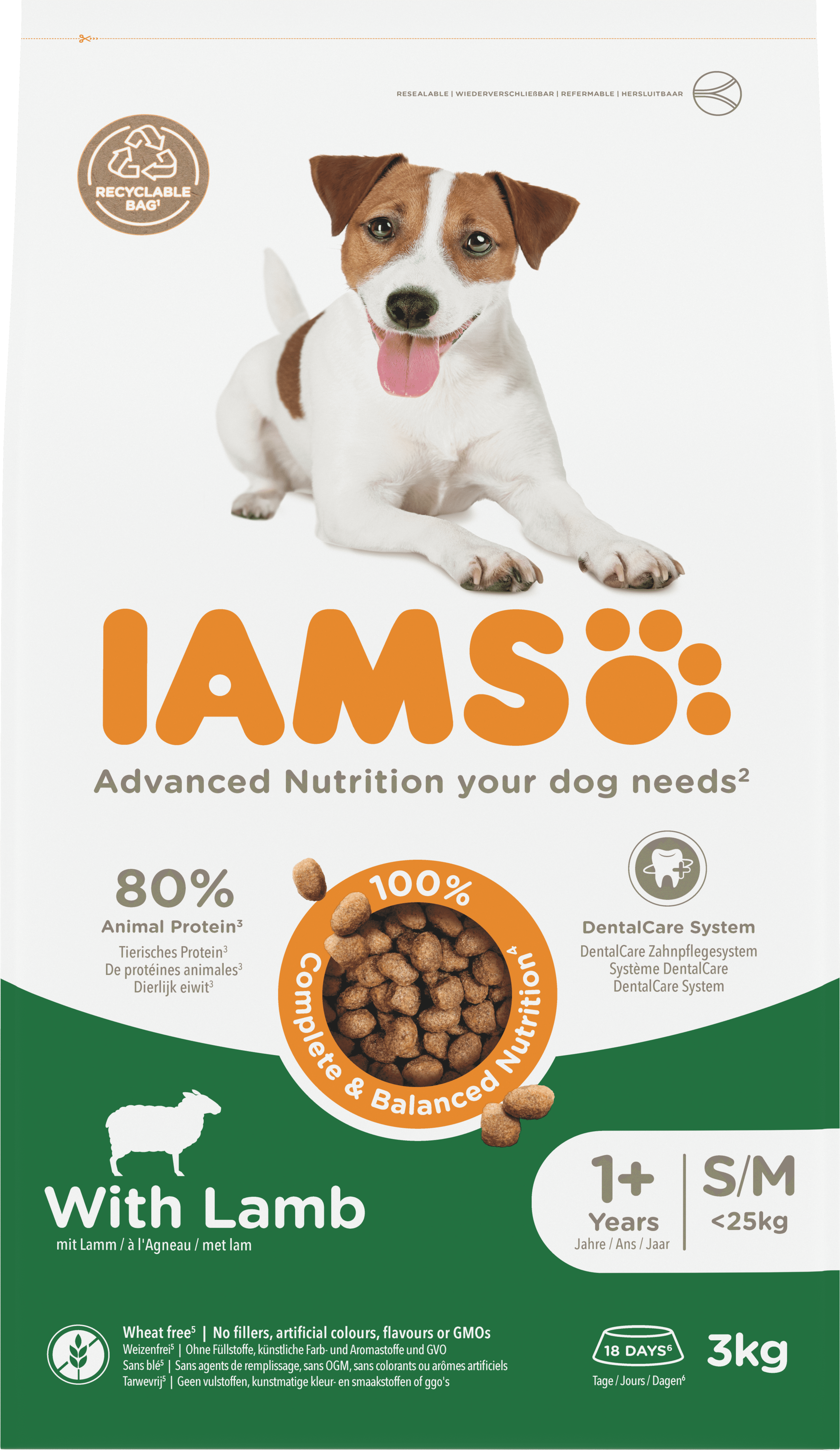 IAMS Brokken hond adult 1+ lam