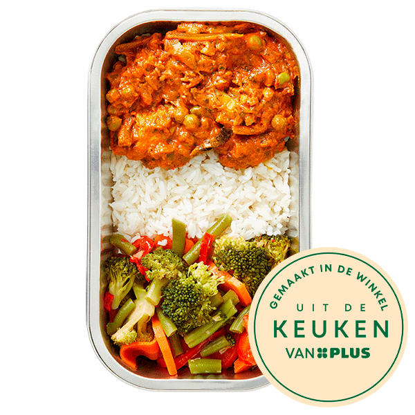Uit de keuken van PLUS Curry madras witte rijst groente