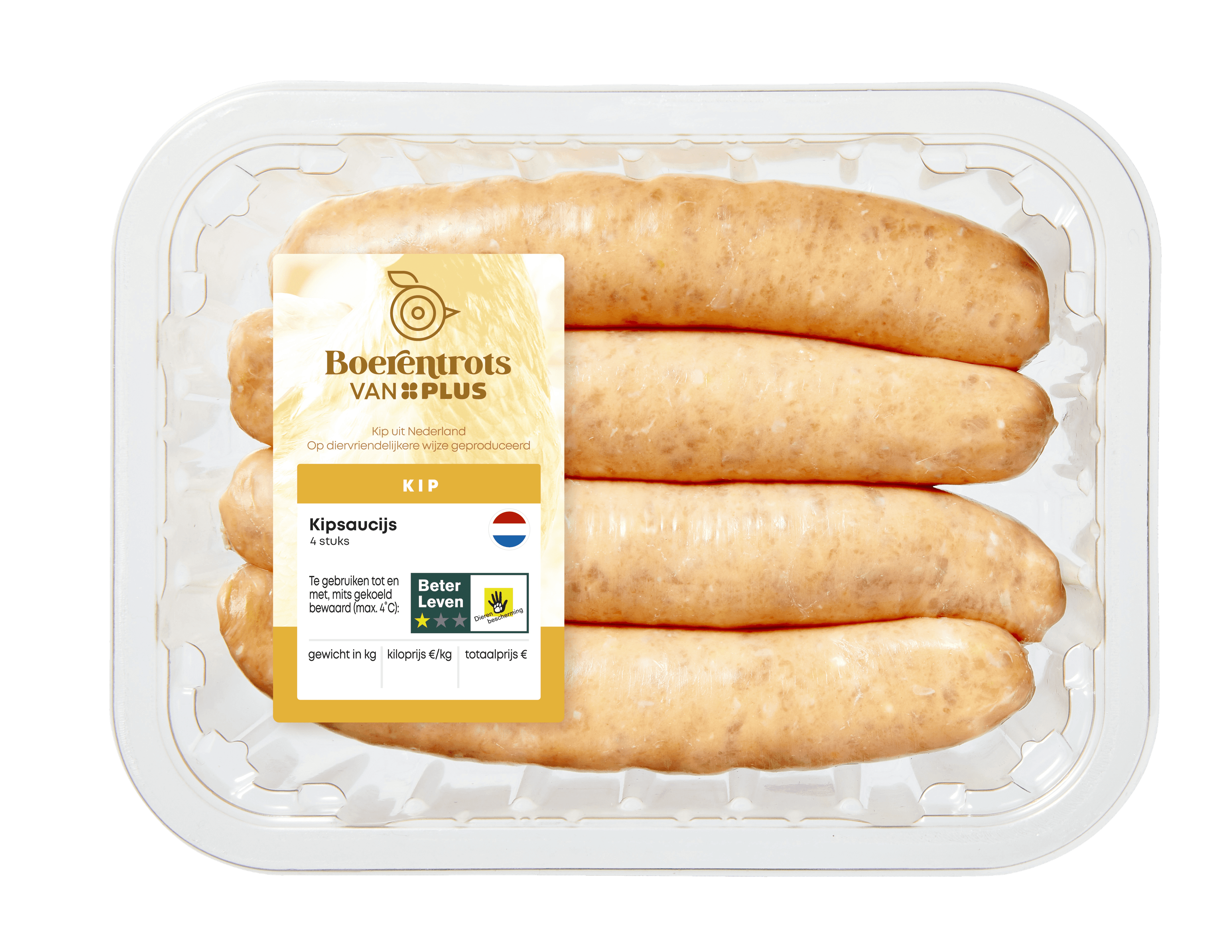 PLUS Boerentrots Kipsaucijs 4 st