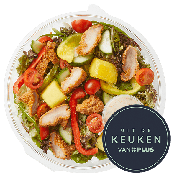 Uit de keuken van PLUS Lunchsalade gegrilde kip mango