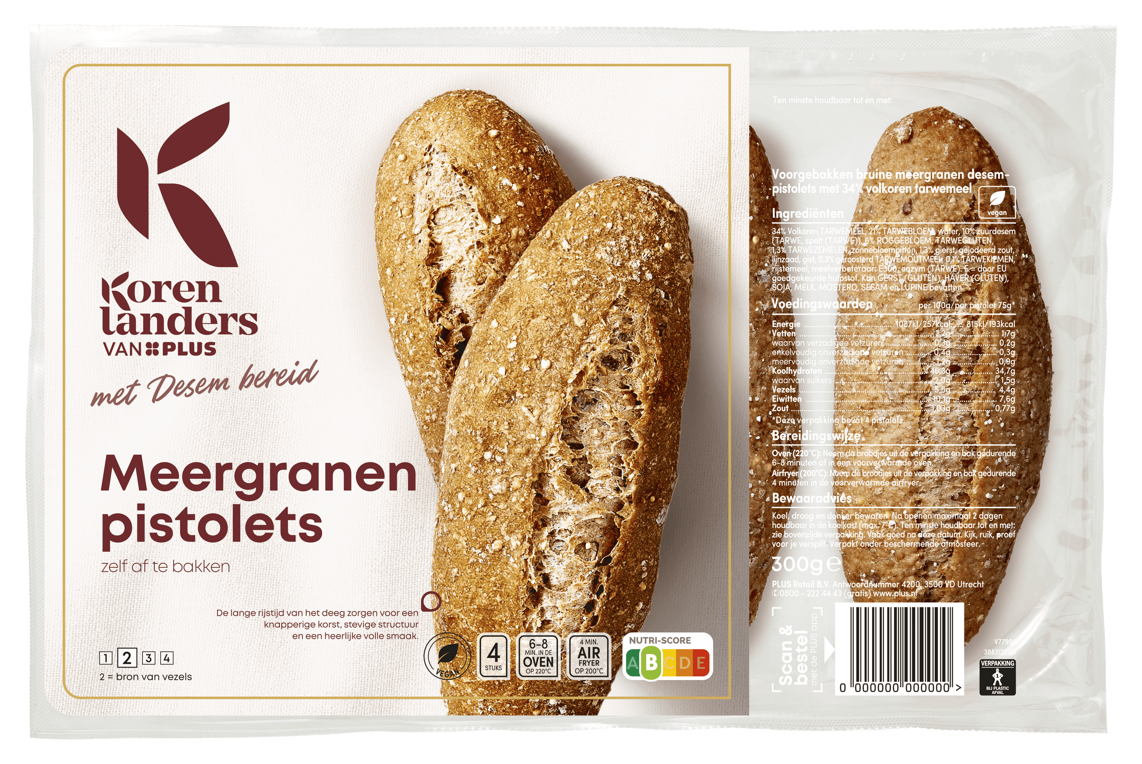 PLUS Korenlanders Meergranen pistolets met desem bereid