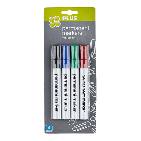 PLUS Permanent marker vier kleuren