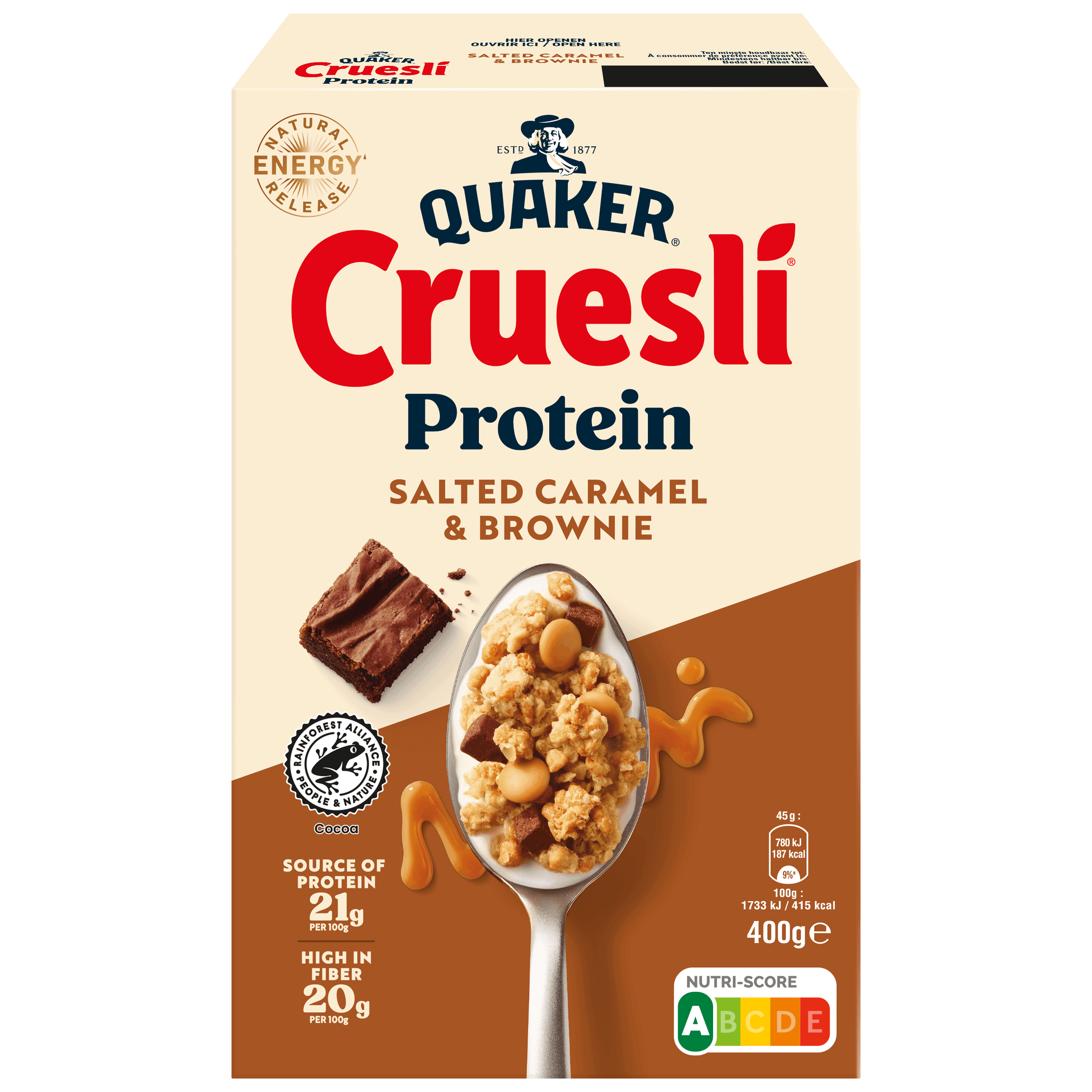 Quaker Cruesli proteine car brow