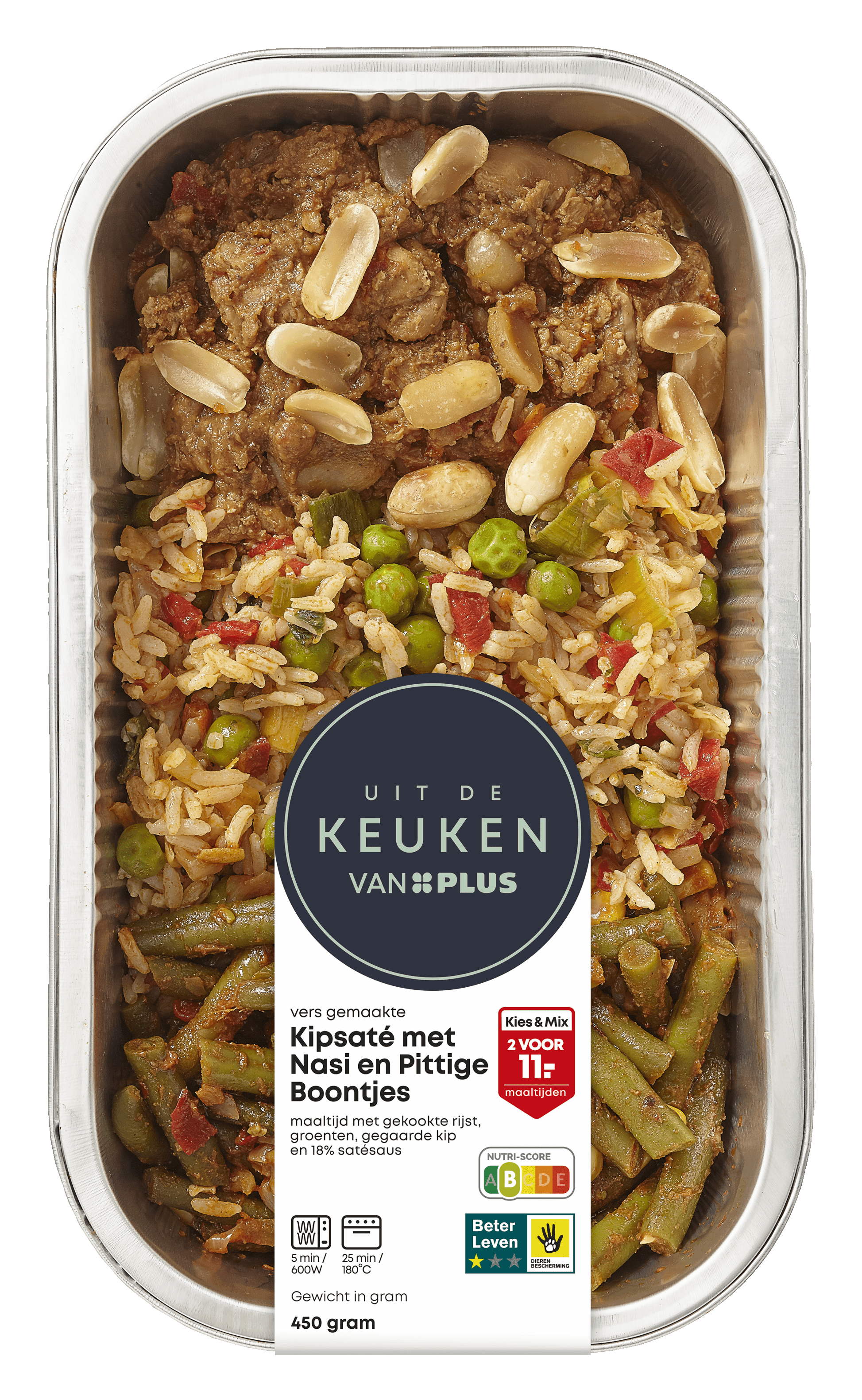 Uit de keuken van PLUS Kipsaté met pittige boontjes nasi