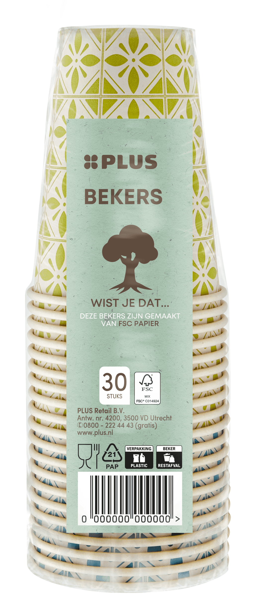 PLUS Beker gekleurd bamboe papier 180ml FSC