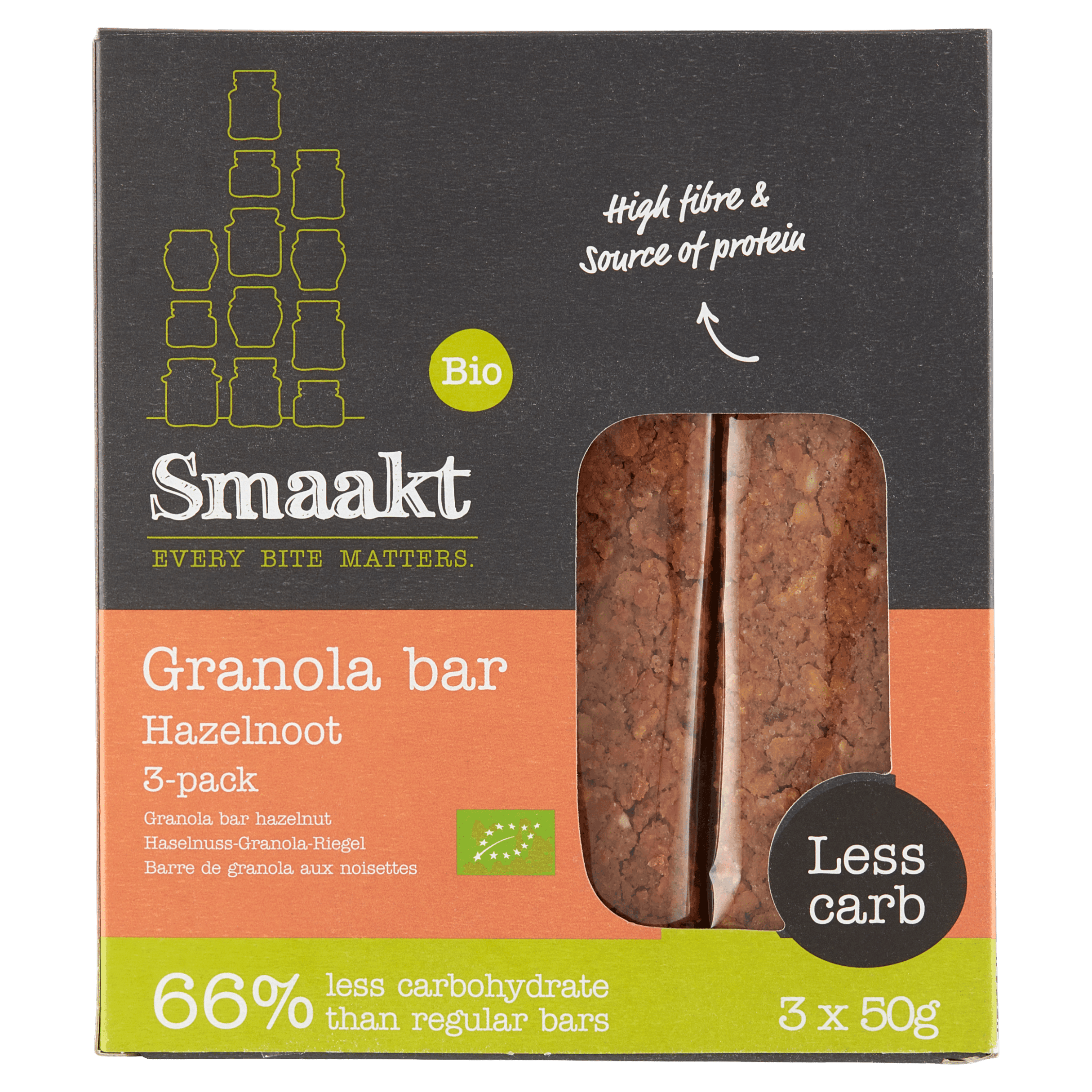 Smaakt Less Carb Bar Hazelnoot Speciaal bio