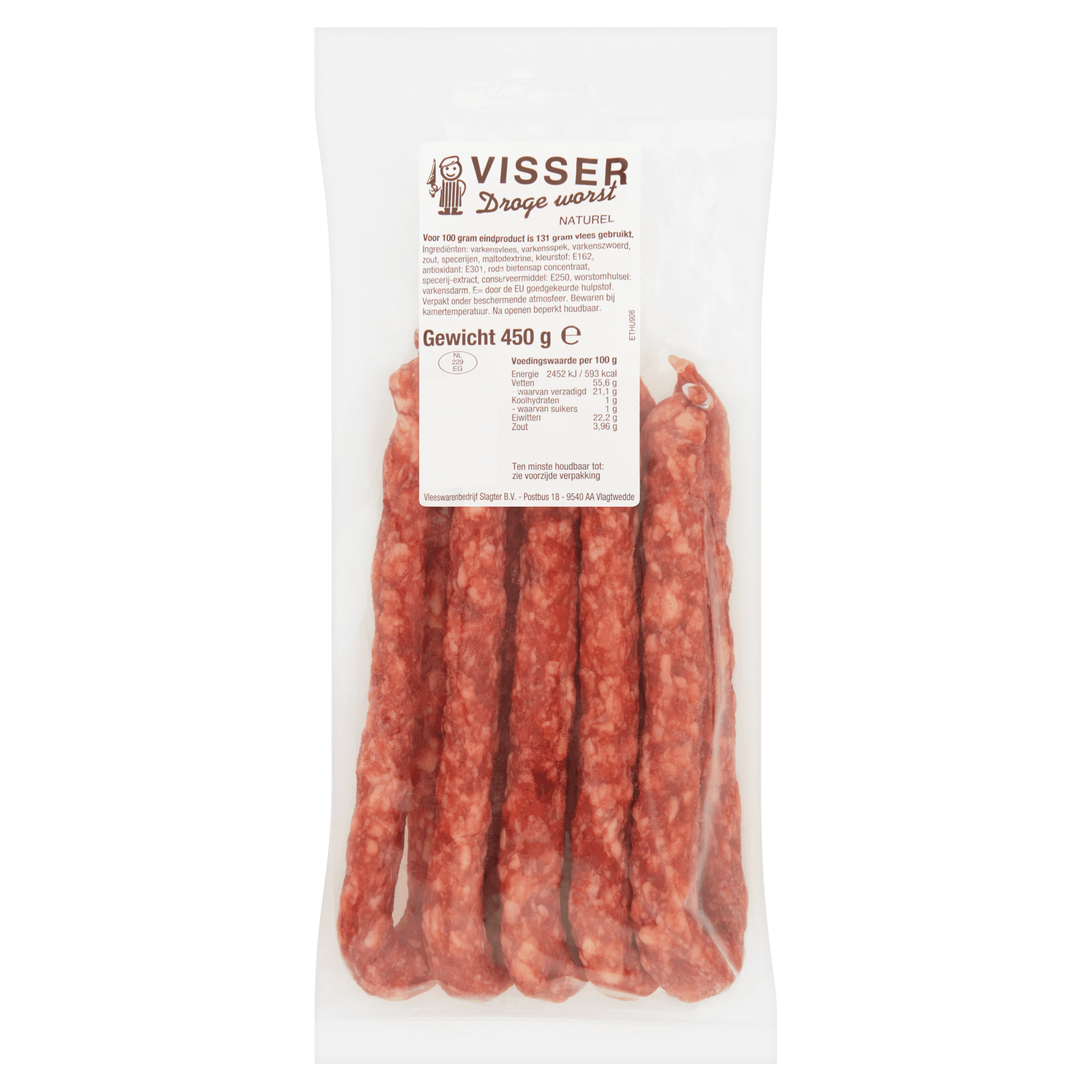 Visser Droge worst naturel 5 stuks