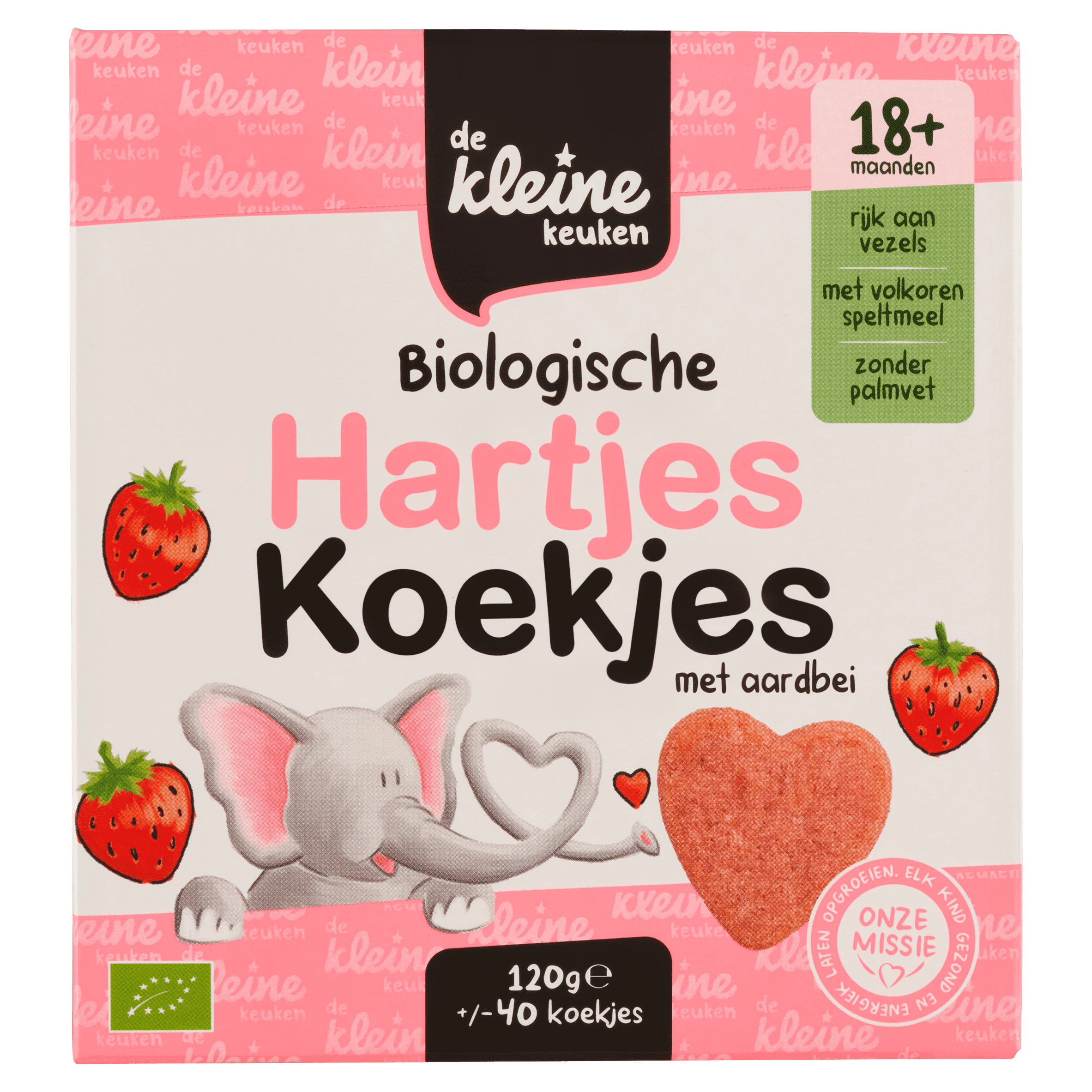De Kleine Keuken BIO Hartjes koekjes aardbei +18M