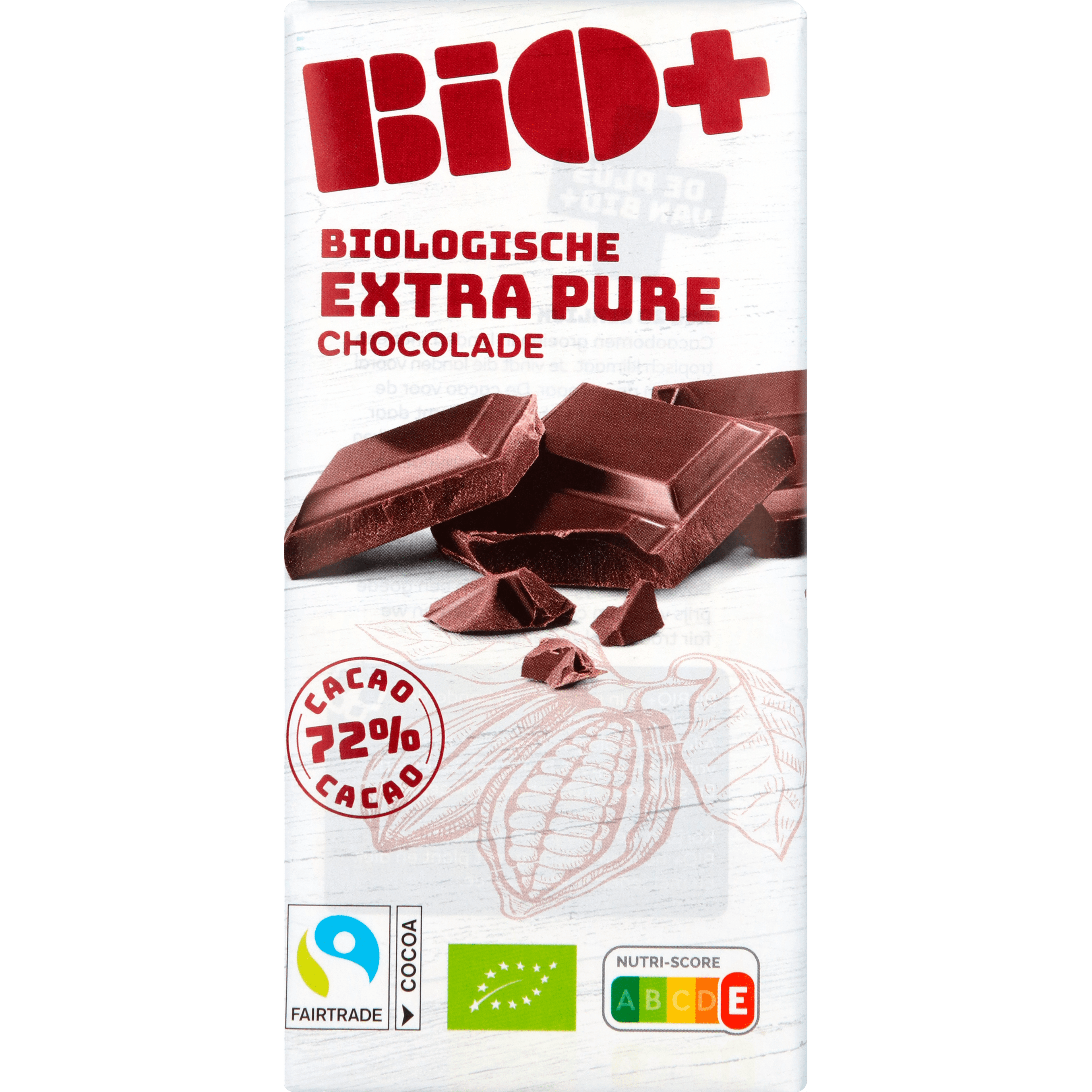 BIO+ Chocoladereep puur 72% cacao fairtrade