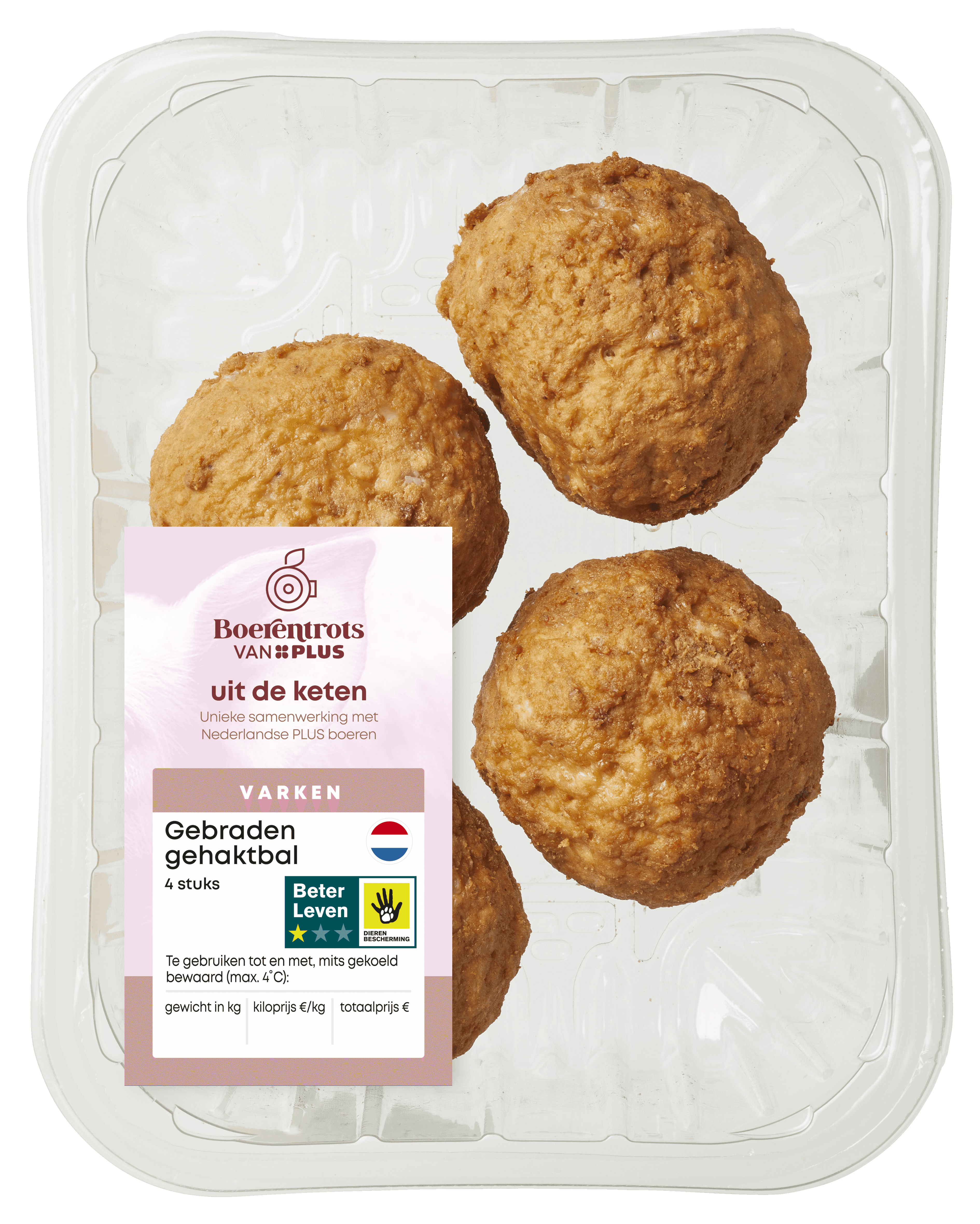 PLUS Boerentrots Gebraden Gehaktbal 4 stuks