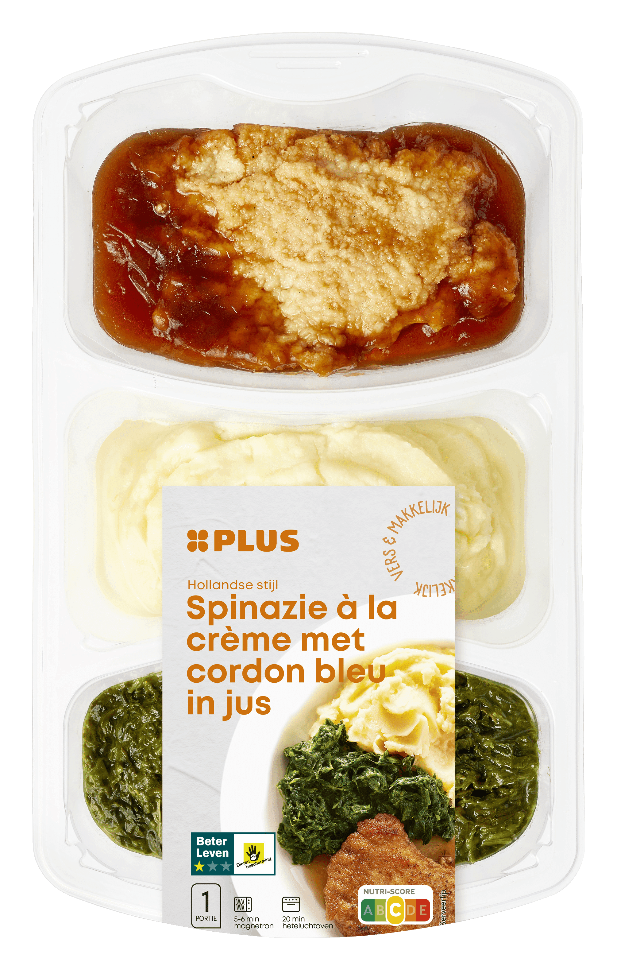 PLUS Spinazie met cordon bleu en puree