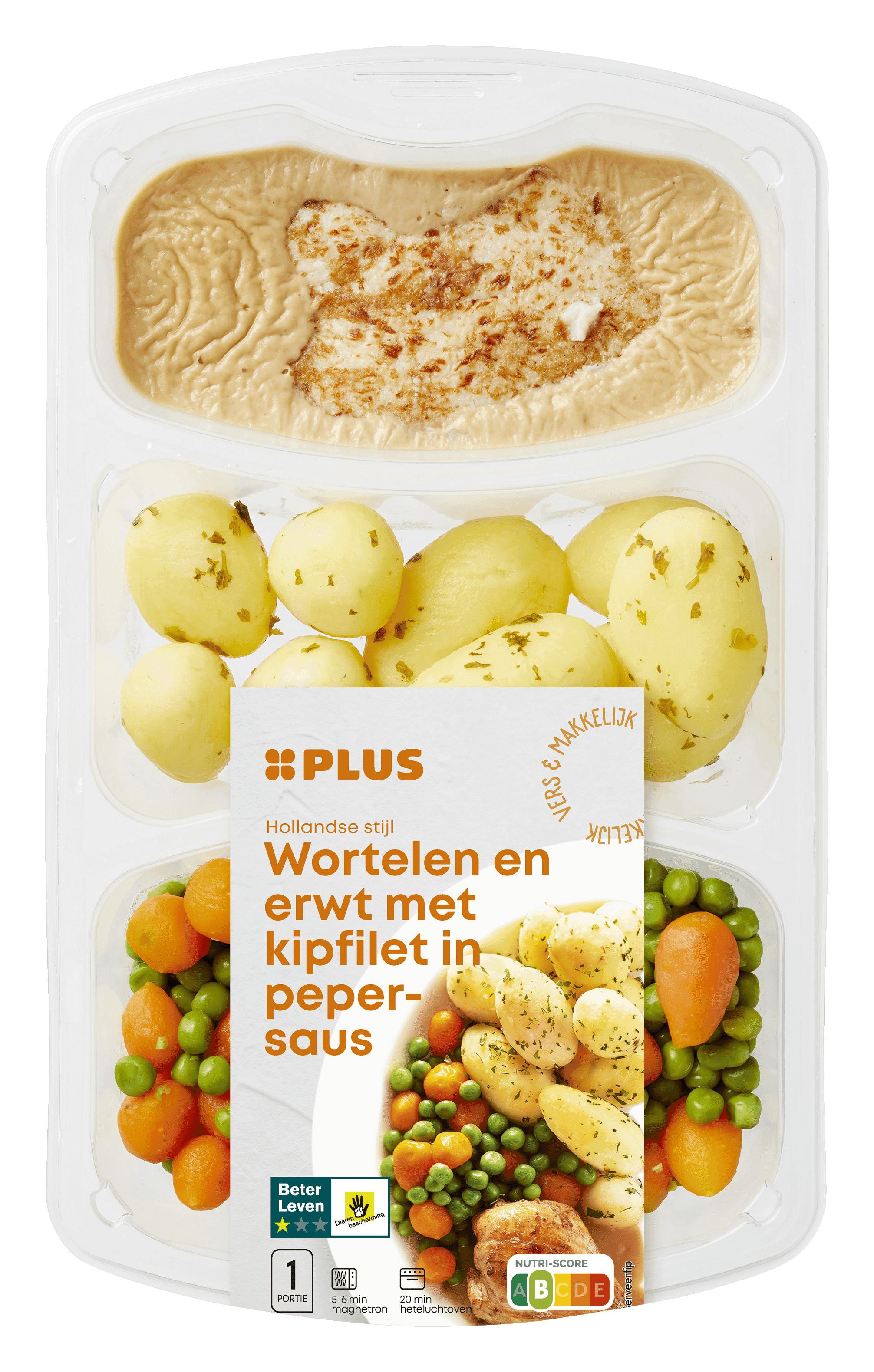 PLUS Wortel erwt kipfilet peperroomsaus