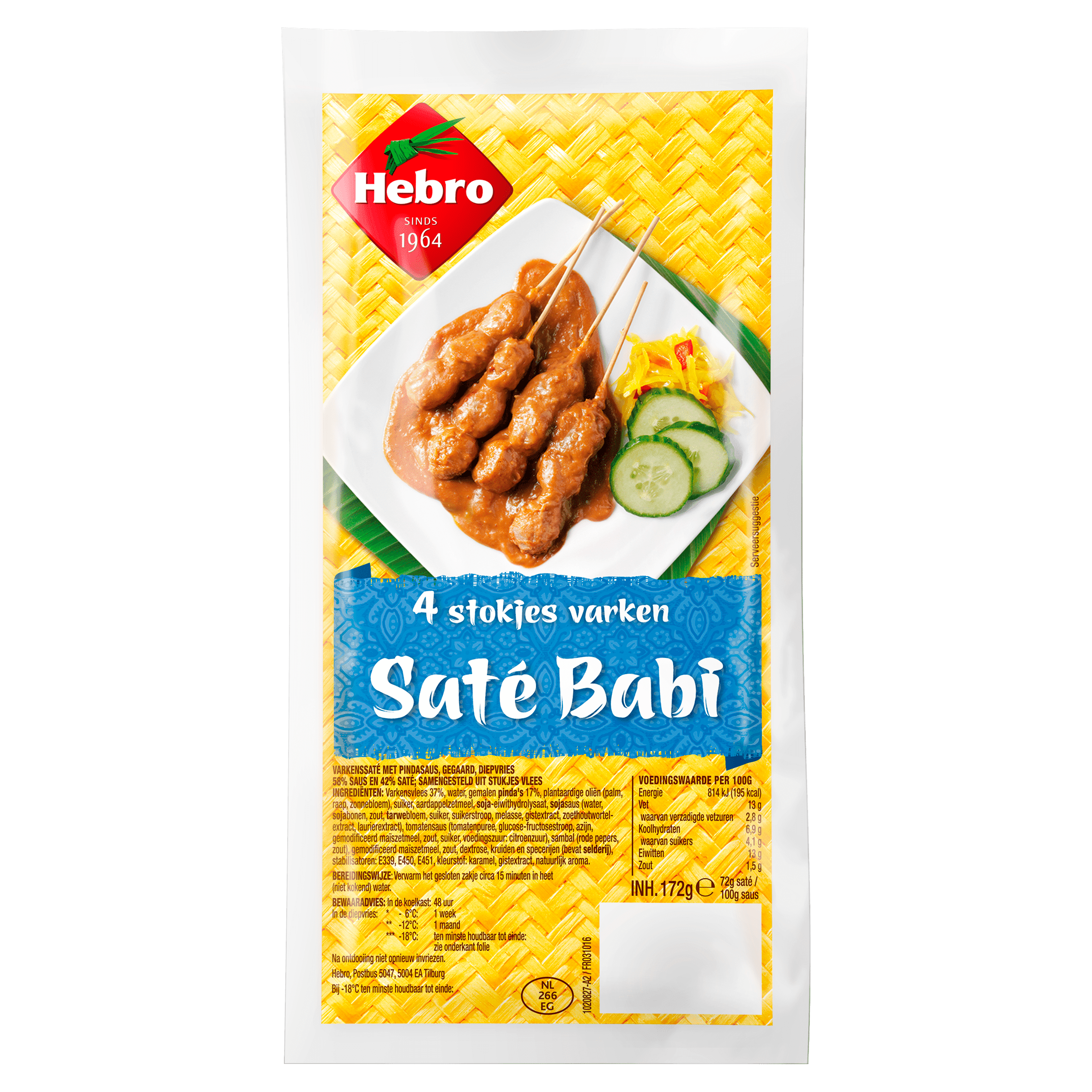 Hebro 4 Stokjes Varkensaté Babi