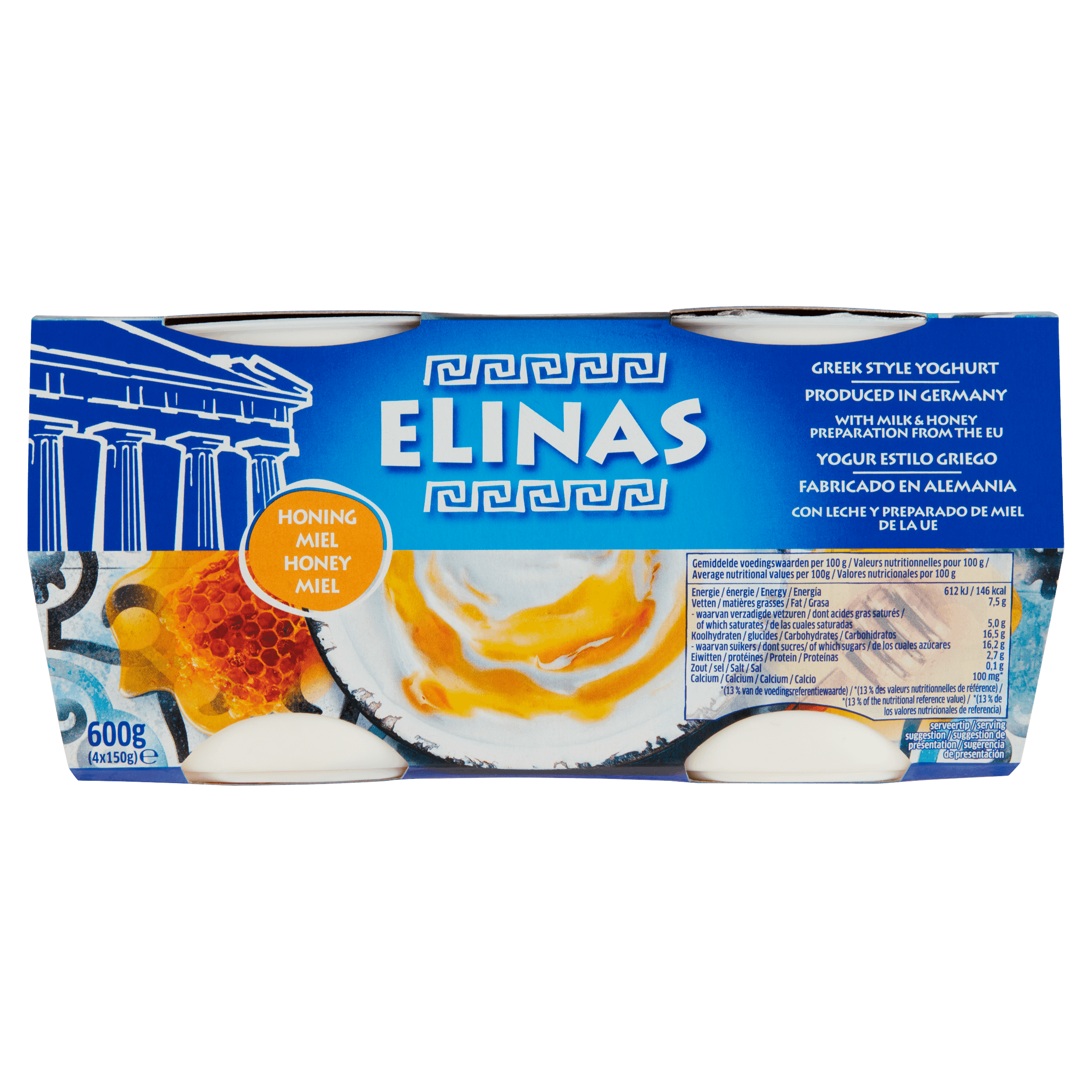 Elinas Griekse stijl yoghurt honing 4-pack