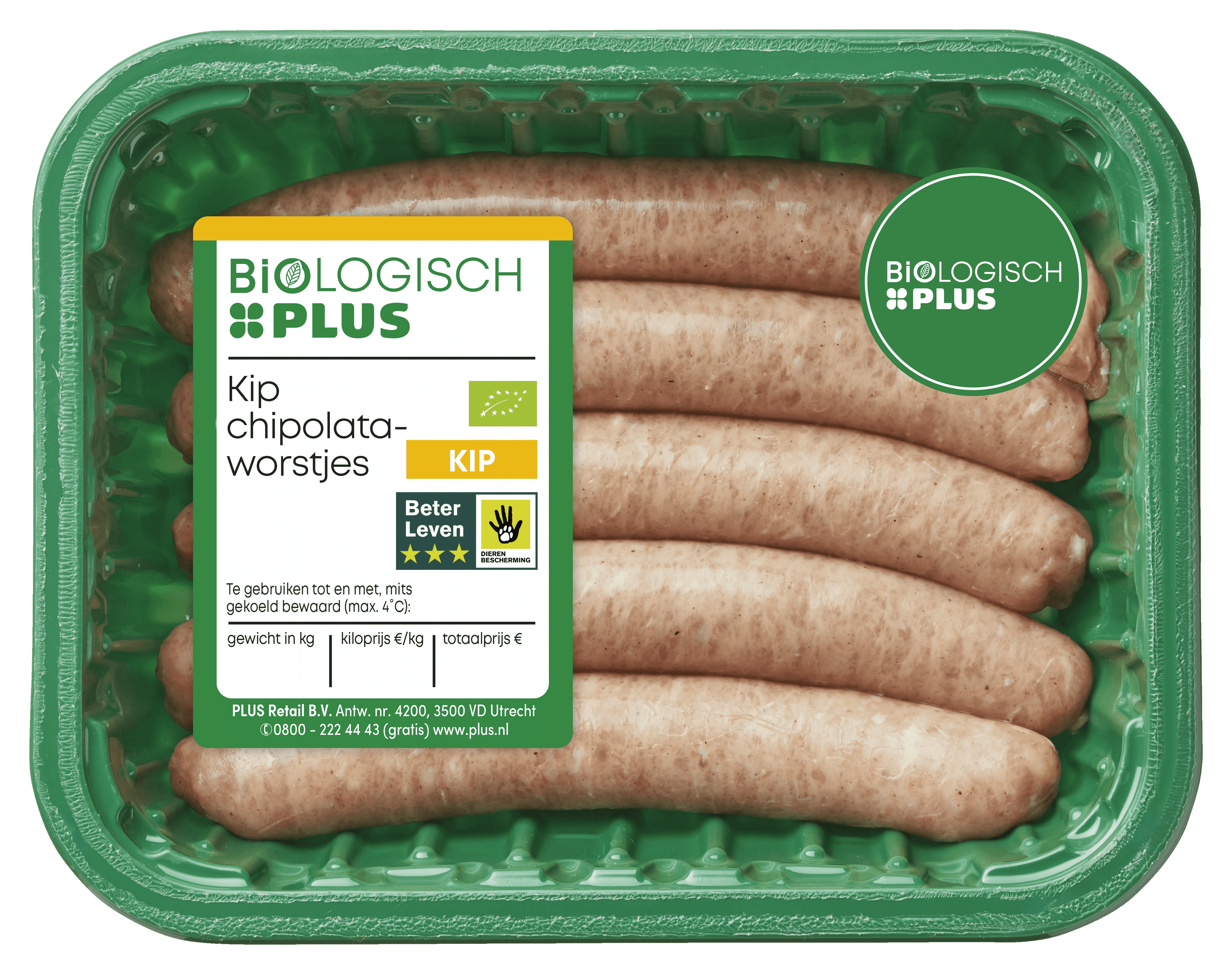 Biologisch PLUS Kip chipolataworstjes