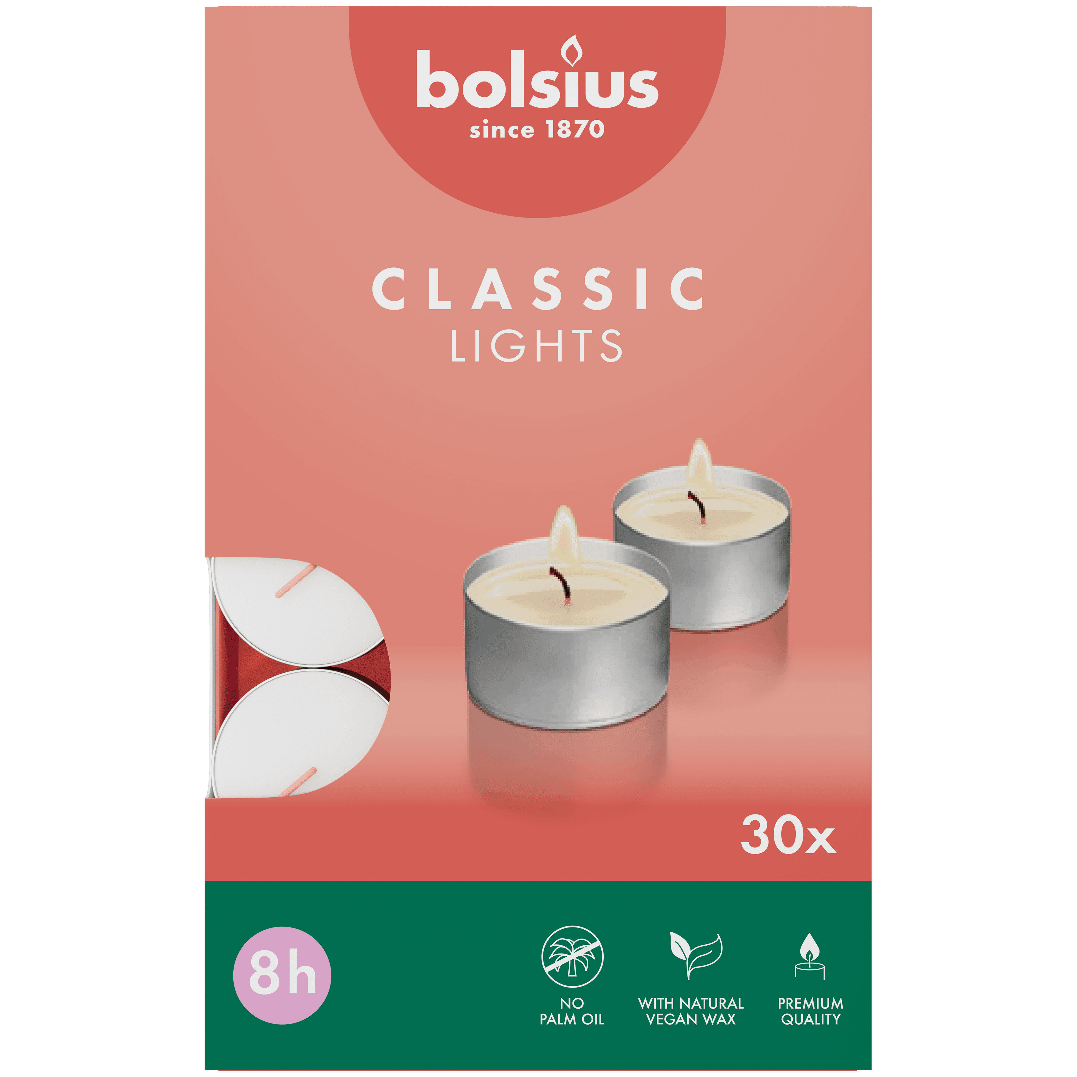 Bolsius Theelichten 8-uur doos 30 Wit