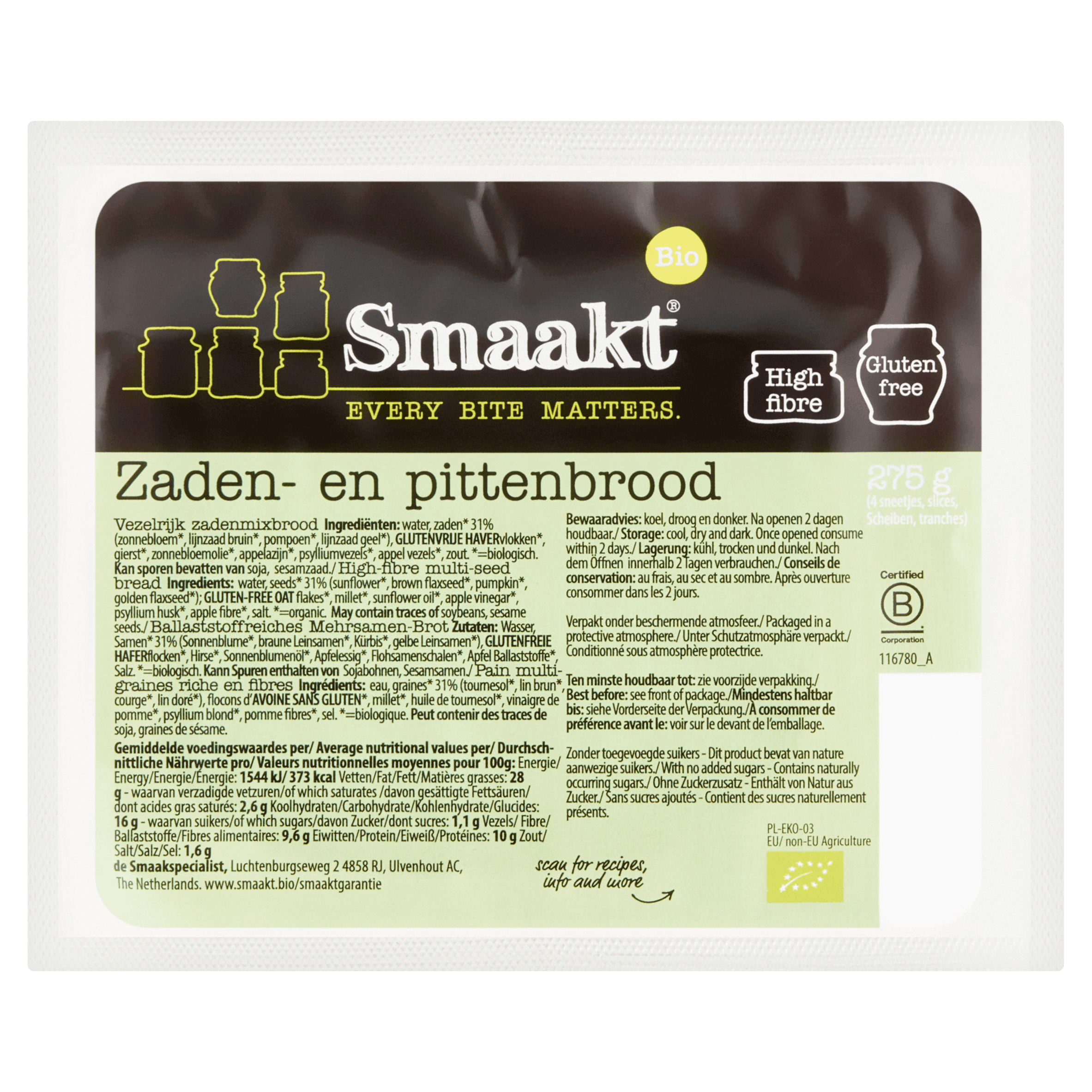 Smaakt Zaden- en pittenbrood bio