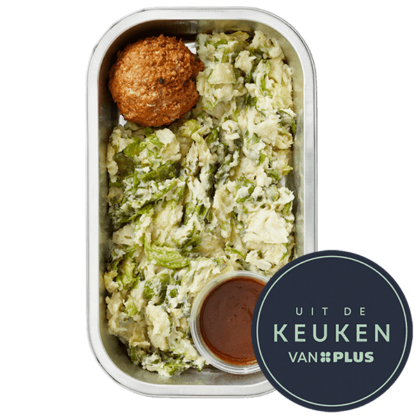 Uit de keuken van PLUS Andijvie stamppot met gehaktbal