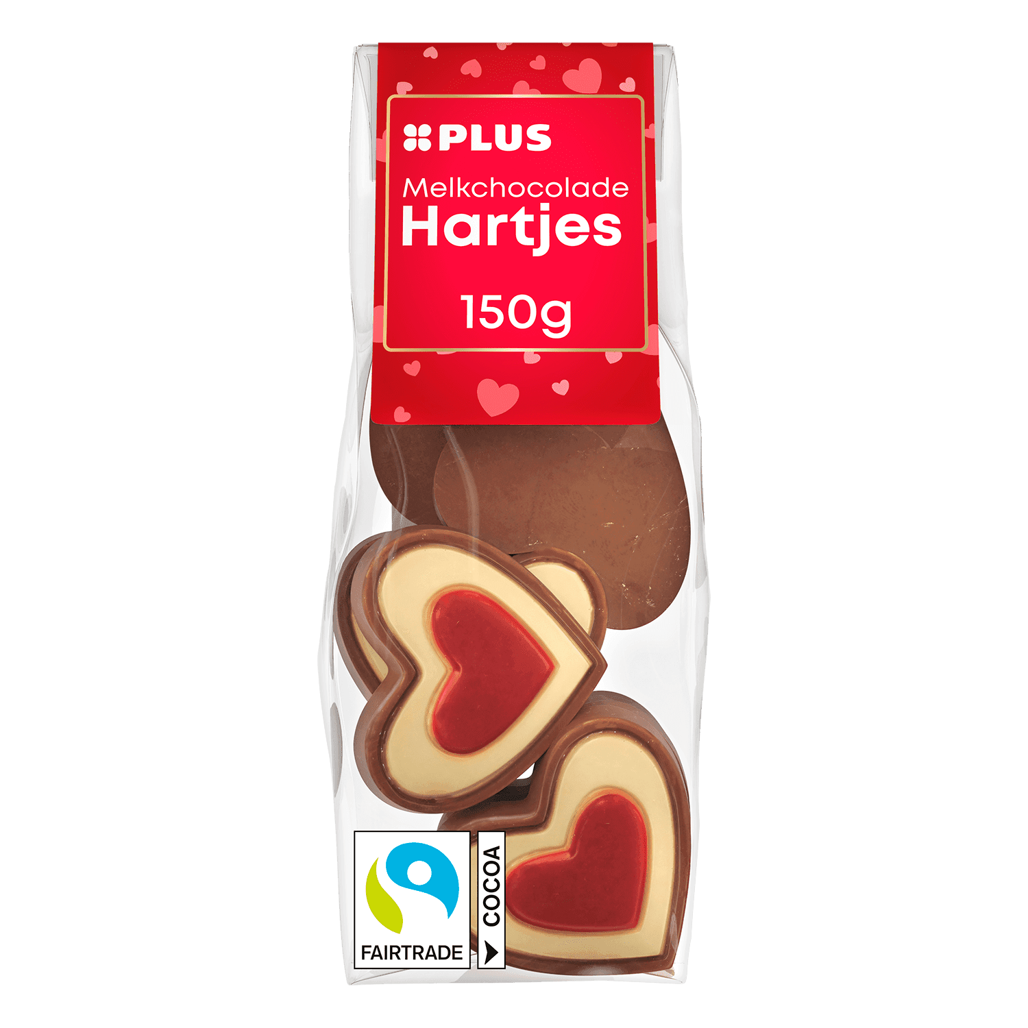 Feestelijk PLUS Melkchocolade hartjes rood