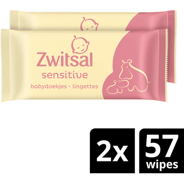 Zwitsal Billendoekjes Voordeelverpakking Sensitive 2 x 57 = 114 stuks