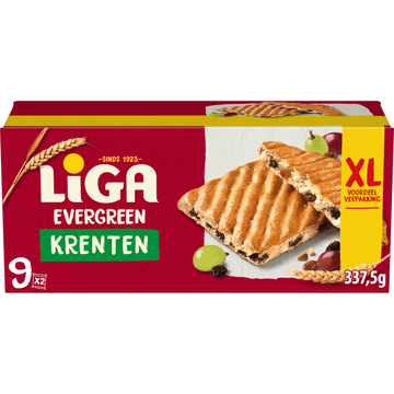 Liga Evergreen Krenten XL Voordeelverpakking 9x2 biscuits 337.5 g
