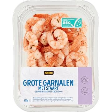 Jumbo Grote Garnalen met Staart Gemarineerd met Knoflook 200 g