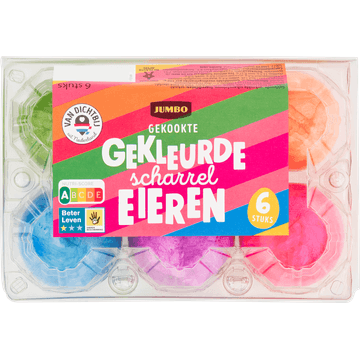 Jumbo Gekookte Gekleurde Scharrel Eieren 6 Stuks