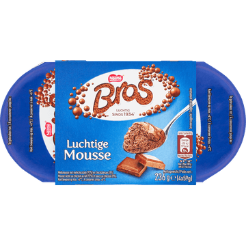 Bros Luchtige Mousse Melkchocolade met Chocoladesaus 4 x 59 g