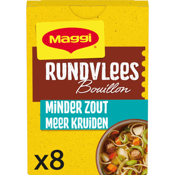 MAGGI Minder Zout Bouillon Rundvlees Bouillon Blokjes Pakje 8 Ltr. 72 g
