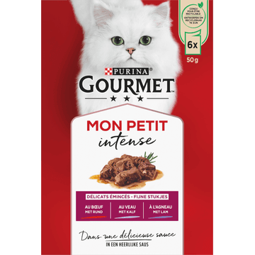 Gourmet Mon Petit Intense Fijne stukjes met Rund, Kalf, & Lam 6x50g