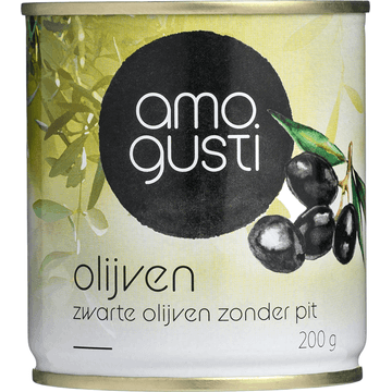 Amogusti Zwarte Olijven Zonder Pit 200 g