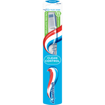 Aquafresh Clean Control Medium dagelijkse Tandenborstel 1 stuk, in 100% plasticvrije verpakking