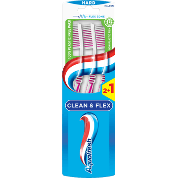 Aquafresh Clean & Flex Hard dagelijkse Tandenborstel 2+1 gratis, in 100% plasticvrije verpakking