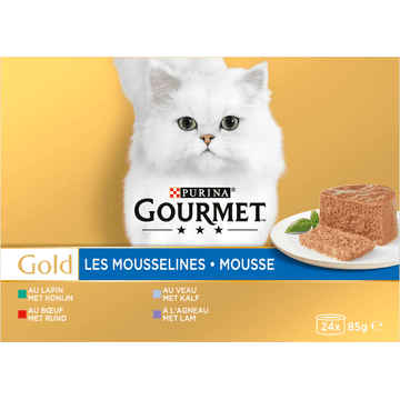 Gourmet Gold Mousse met Konijn, Rund, Kalf en Lam 24 x 85g