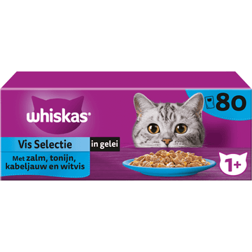 Whiskas 1+ Kattenvoer - Vis Selectie in Gelei - Maaltijdzakjes Multipack 80 x 85g