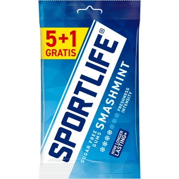 Sportlife Smashmint Suikervrije kauwgom 5+1 Gratis 6 x 18 g