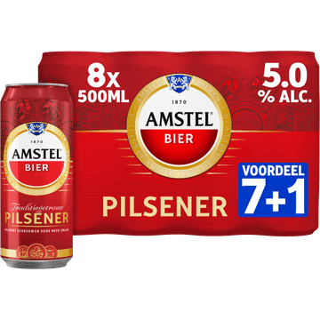 Amstel Pilsener Bier Blik Voordeelpack 7+1 x 500ml