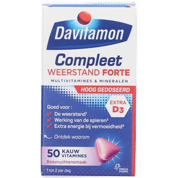 Davitamon Compleet weerstand forte kauwvitamines bosvruchten, 50 stuks