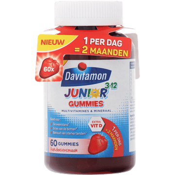 Davitamon Junior 3-12 jaar aardbei (voedingssupplement gummies), 60 stuks