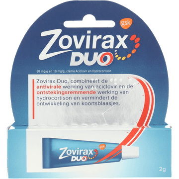 Zovirax Duo crème bij koortslip (50mg per gram + 10mg per gram), 2 gram