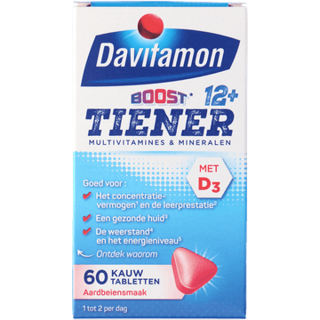 Davitamon Boost Tiener 12+ kauwvitamines aardbei, 60 stuks