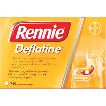 Rennie Deflatine kauwtabletten bij opgeblazen gevoel of winderigheid, 36 stuks
