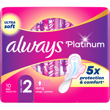 Always Platinum Long (Maat 2) Maandverband Met Vleugels 10