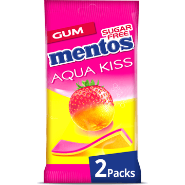 Mentos Gum Aqua Kiss Aardbei Mandarijn Suikervrij 2-pack