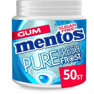 Mentos Gum Pure Fresh Frost Euca Menthol Suikervrij Pot 50 stuks