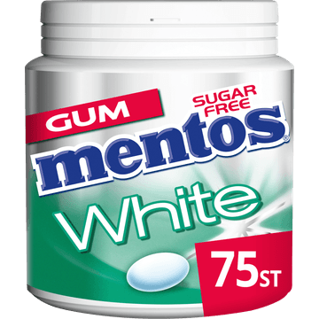 Mentos Gum White Green Mint Suikervrij Pot 75 stuks