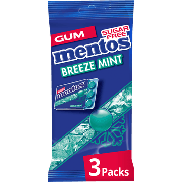 Mentos Gum Breeze Mint Suikervrij Blister 3-pack