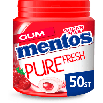 Mentos Gum Pure Fresh Aardbei Suikervrij Pot 50 stuks