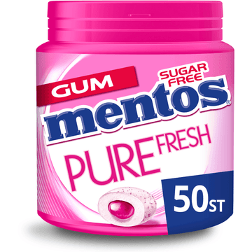 Mentos Gum Pure Fresh Bubble Fresh Suikervrij Pot 50 stuks