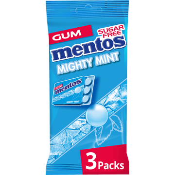 Mentos Gum Mighty Mint Suikervrij Blister 3-pack